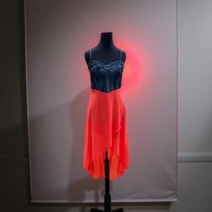 Double Zero Blue and Red Asymmetrical Wrap Sundress